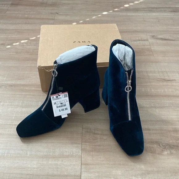Zara Shoes Nwt Zara Blue Green Zip Ankle Boots Poshmark